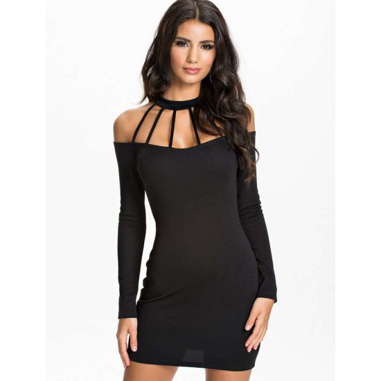 Strappy Halterneck Slim Black Bodycon Dress