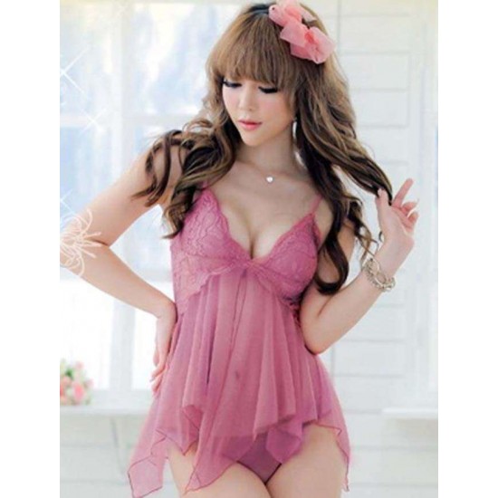 Sexy Lace Cup Pink Babydoll Dress