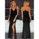 Black Gold Chain Halter Maxi Dress with T Back