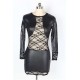 Lace Black Leather Sleeved Mini Dress