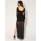 Black Mesh Panelled High Thigh Split Maxi Dress