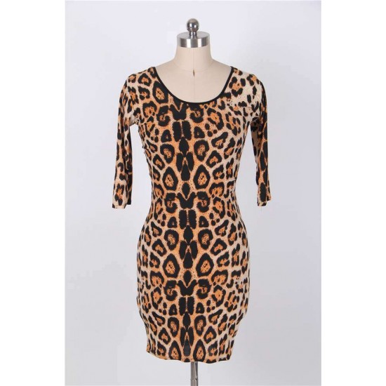 Sexy Backless Half Sleeve Leopard Bodycon Dress