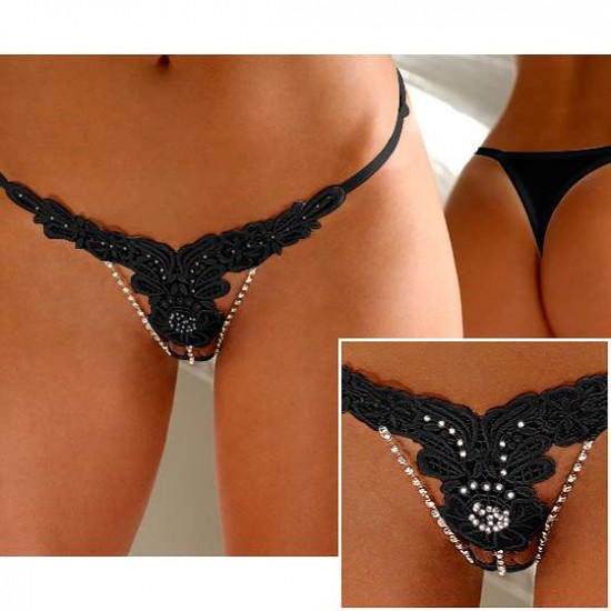 Sexy Black Floral G-string