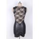 Faux Leather Round Neck Lace Skinny Dresses