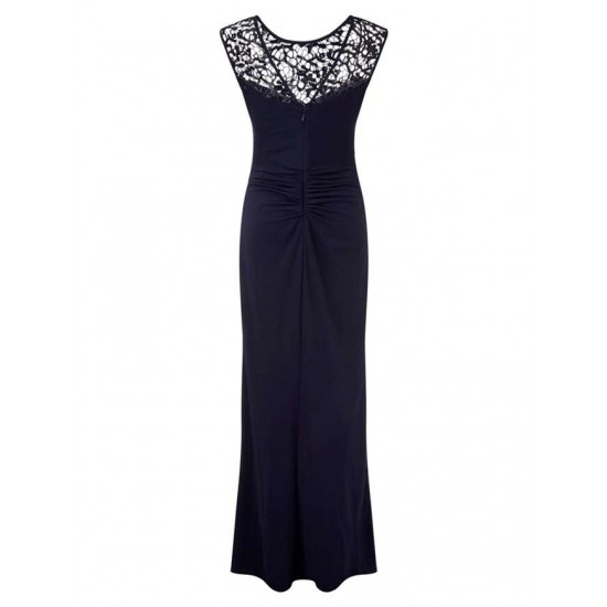 Plus Size Elegant Purplish Blue Side Lace Detail Maxi Dress