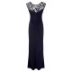 Plus Size Elegant Purplish Blue Side Lace Detail Maxi Dress