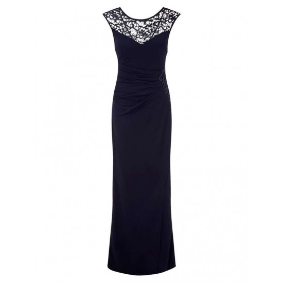 Elegant Purplish Blue Side Lace Detail Maxi Dress