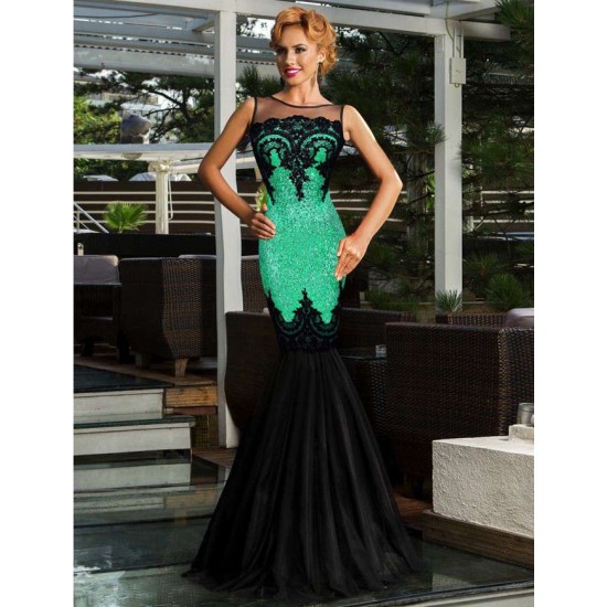 Sequins Appliqués Evening Dress with Mermaid Hem