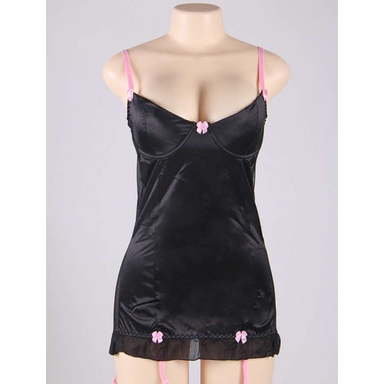 Sexy Ruffled Detail Round Open Back  Black Babydoll