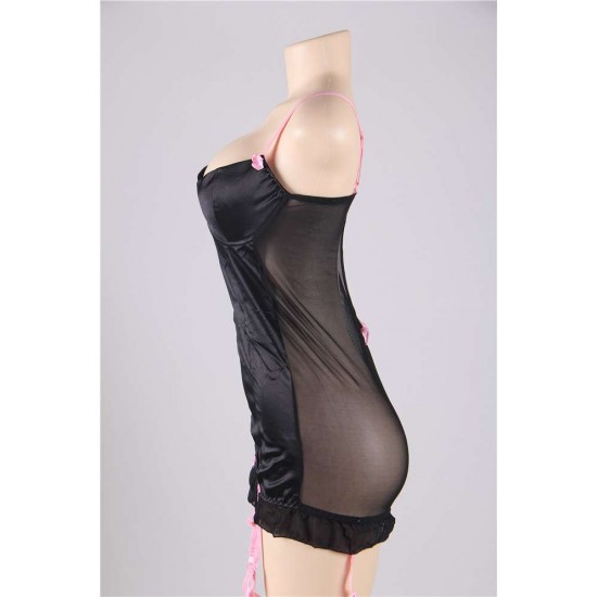 Plus Size Black Round Back Babydoll With G-String