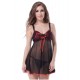 Mesh Black Transparent Babydoll With Red Ribbon