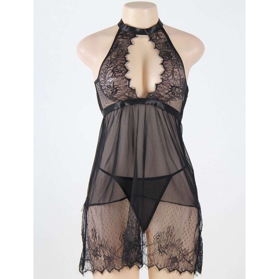 Transparent Lace Babydoll Set