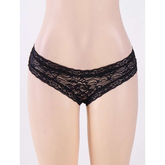 Plus Size Black Strappy Back Lace Bikini Panty