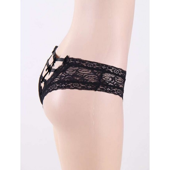 Plus Size Black Strappy Back Lace Bikini Panty