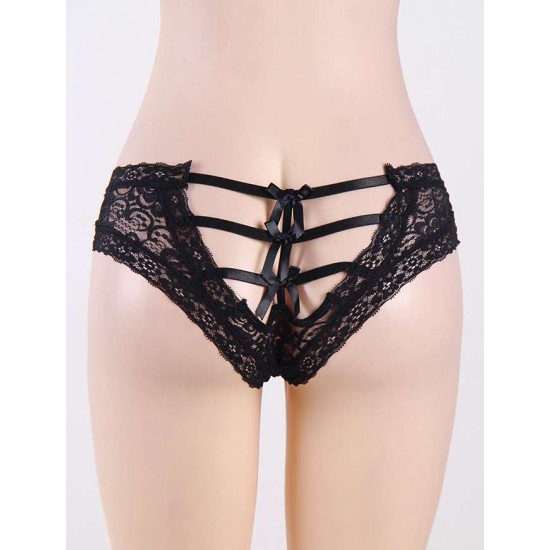 Plus Size Black Strappy Back Lace Bikini Panty