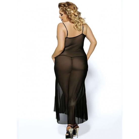 Plus size Black Lace Transparent Long Dress 