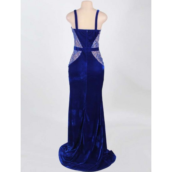 Dark Blue Strap Floor-length Evening Dress