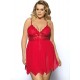 Red Flirty Lace and Microfiber Plus Size Babydoll