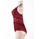 Wine Red Halter Lace Plus Size Teddy Lingerie