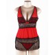 V-Neck Floral Lace Dark Red Plus Size  Babydoll