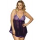 Transparent Purple Plus Size Floral Bra Babydoll 