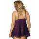 Transparent Purple Plus Size Floral Bra Babydoll 