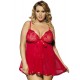 Bright Red Queen Size Floral Bra Babydoll