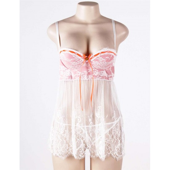 Pink Plus Size Bustier Top Babydoll With Sheer Bodice