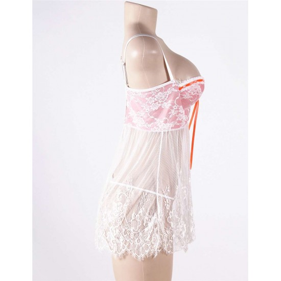 Pink Plus Size Bustier Top Babydoll With Sheer Bodice