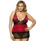 V-Neck Floral Lace Dark Red Plus Size  Babydoll