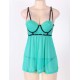 Microfiber and Mesh Green Lace babydoll Set