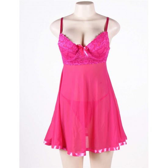 Pink Plus Size Lace Top Babydoll Dress