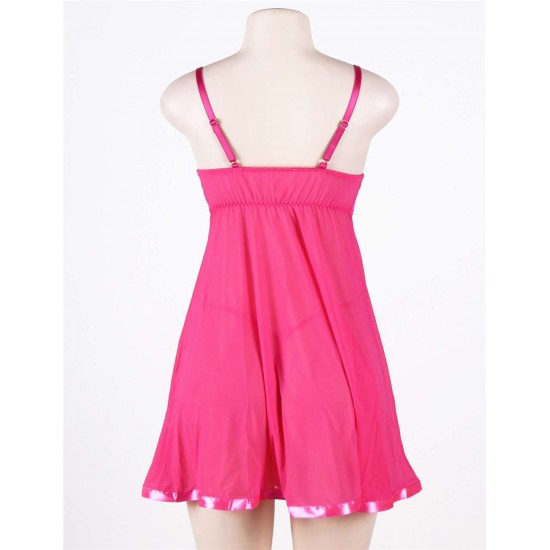 Pink Plus Size Lace Top Babydoll Dress