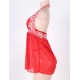 Red Halter Floral Plus Size Babydoll With G-String