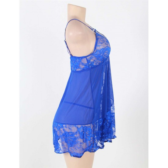 Plus Size Soft Lace Babydoll with G-string