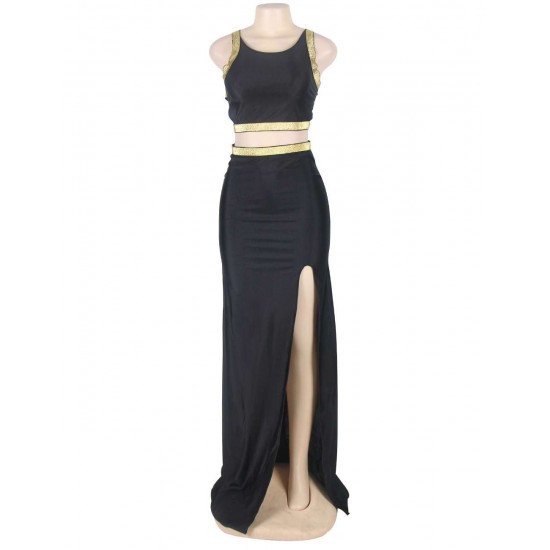 Plus Size Black Cross-strapped Gown