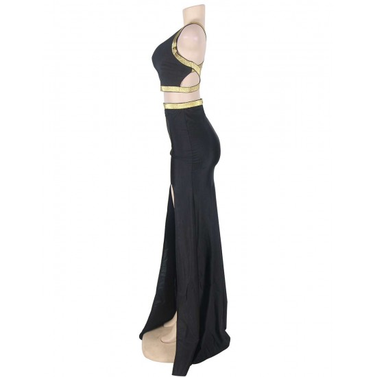 Plus Size Black Cross-strapped Gown