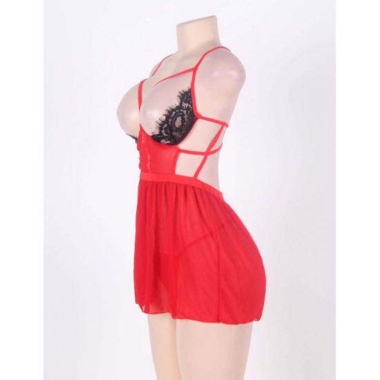 Elegant Red Open Back Babydoll