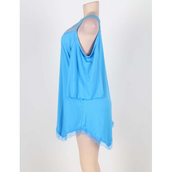 Blue Plus Size Hollow Shoulder Nightdress