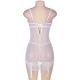 Stretch Lace and Dot Mesh White Garter Slip Set