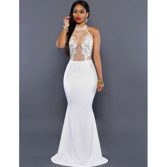 White Transparent Mesh  Applique Maxi