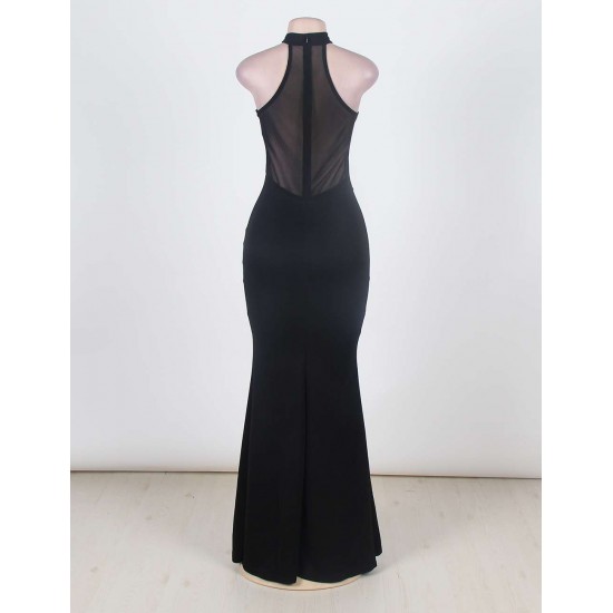 Black Transparent Mesh Applique Maxi