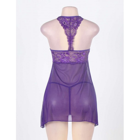 Plus Size Purple Springtime Babydoll Set