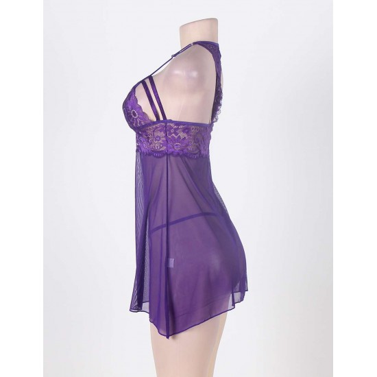 Plus Size Purple Springtime Babydoll Set