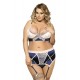 Plus Size Navy Bra Set With Beige Lace Overlay