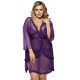 Purple Plus Size 3pc Transparent Lace Robe Lingerie