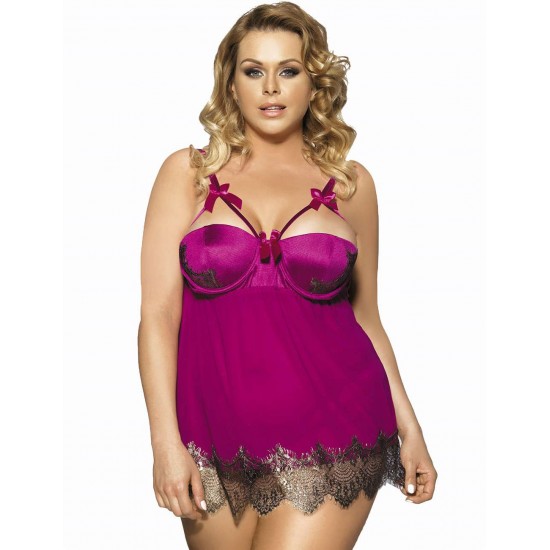 Purple Eyelash Plus Size Half Cup Babydoll 