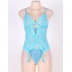 Plus Size Blue Lace Round Open Back Teddy