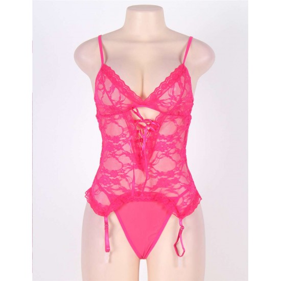 Plus Size Rosy Open Back Lace Teddy