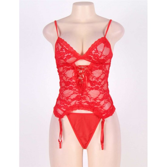 Red Lace Round Open Back Teddy Lingerie